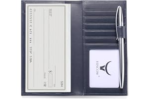 HISCOW Soft Leather Checkbook Cover & Card Holder with Divider - Italian Calfskin (Dark Blue)