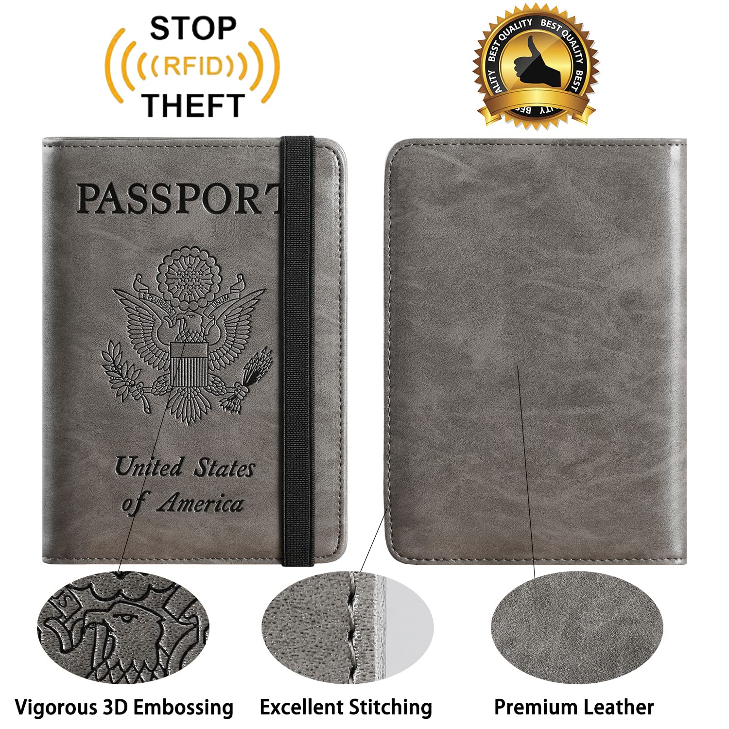 Passport Holder Cover Wallet Travel Essentials RFID Blocking Leather Card Case International Must Haves Travel Accessories for Women Men(101#Coffee Grey)