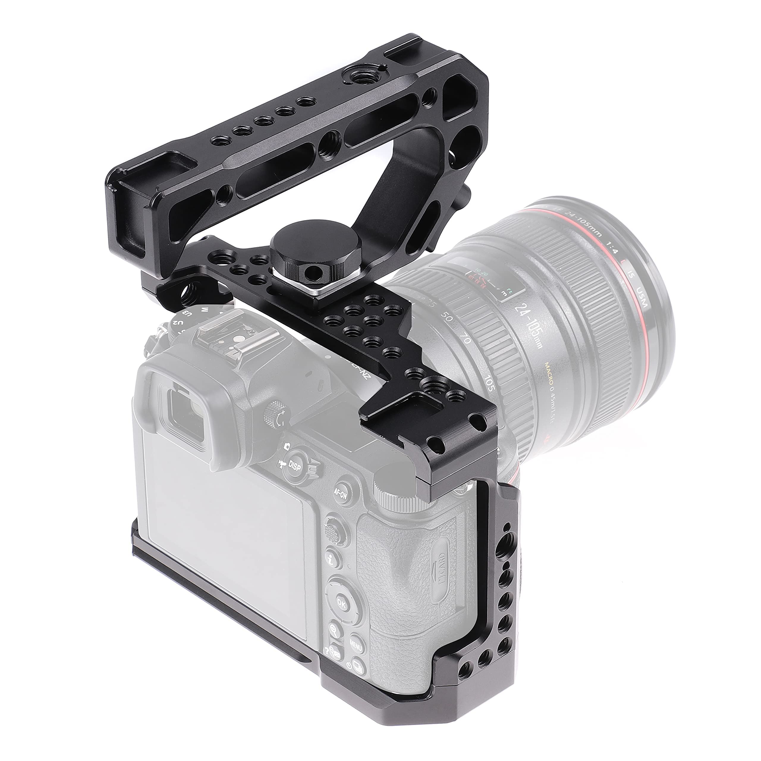 Hersmay Z5 Z6 II Camera Cage with Top Handle for Nikon Z5/ Z6/ Z7/ Z6II/ Z7II Mirrorless Camera with Cold Shoe,Handle Locating Holes,Multiple 1/4" 3/8" Screw Holes