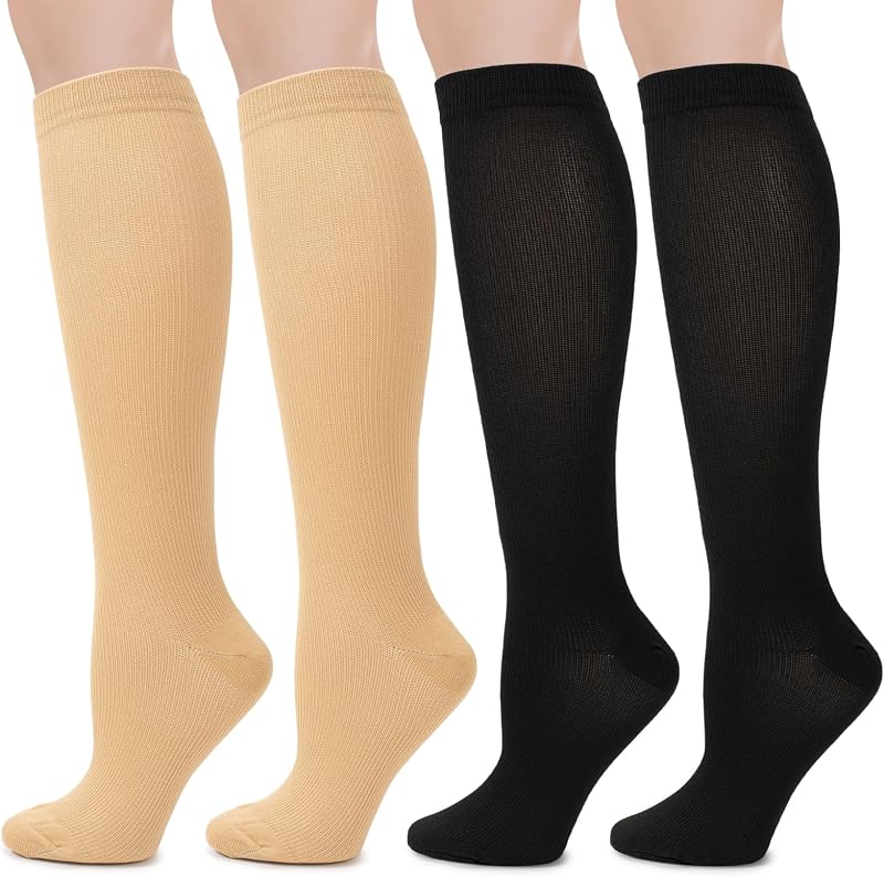 Dzpuhuojz 2 Pairs Compression Socks Women Men Knee-High Flight Support Varicose