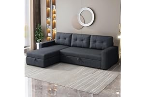 ACQCA 81.5" Sectional Sleeper Sofa with Storage Chaise, L Shaped Pull Out Couch Bed with 3 Removable Back Cushion for Living Room,Apartment,Dark Grey