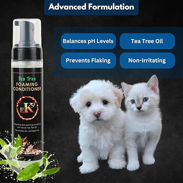 E3 TEA TREE FOAMING CONDITIONER (K9) – 8.5OZ – DEEP CLEANSING & SOOTHING FORMULA FOR PETS, WITH NANO VITAMINS A, C, E, & F | TRUSTED BY PROFESSIONALS | WITH THE GOODNESS OF TEA TREE