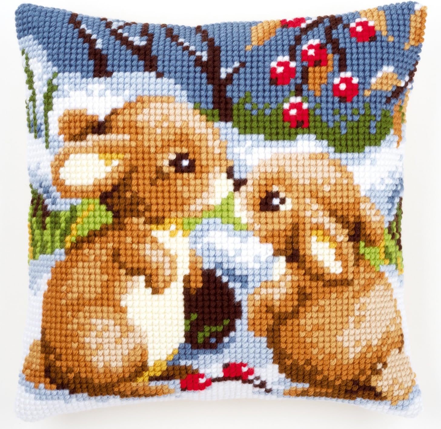 Vervaco Snow Rabbits Cross Stitch Cushion, Multi-Colour