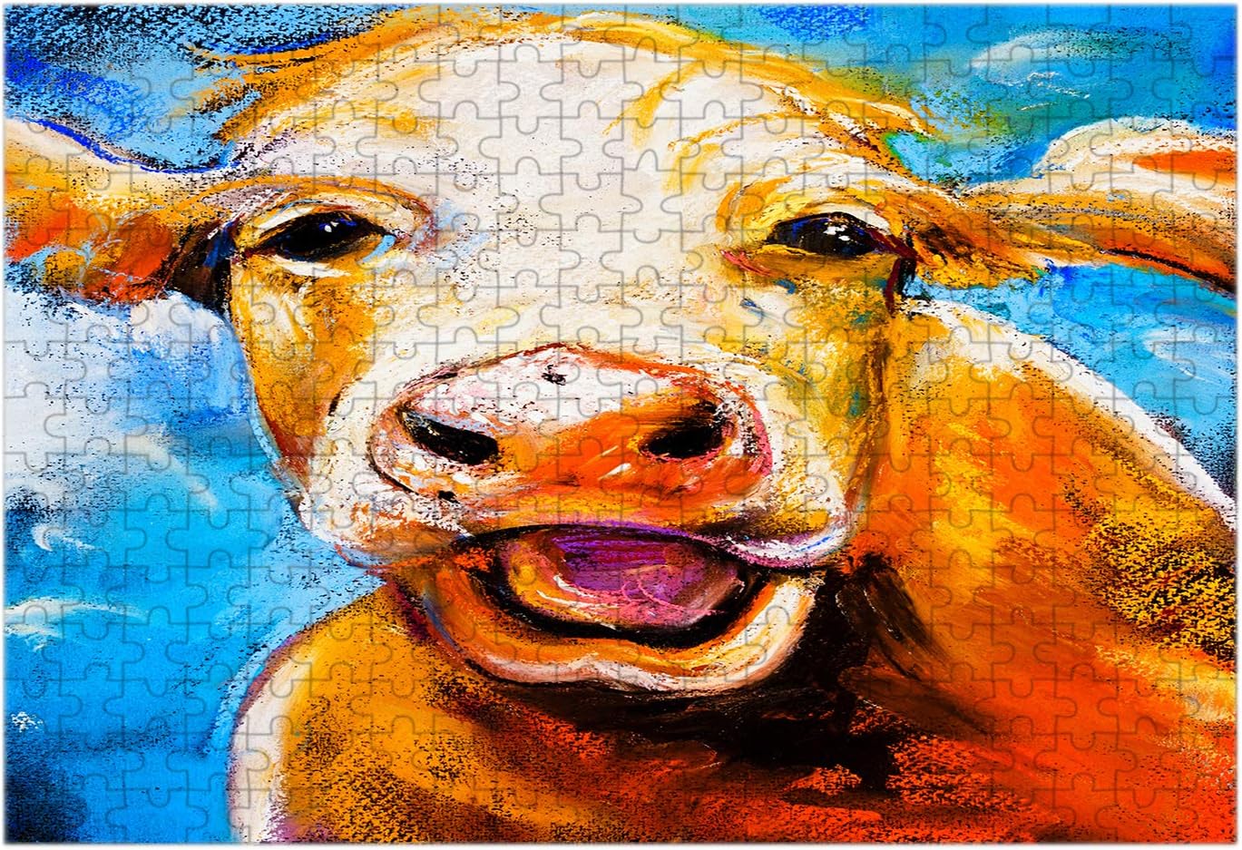 Moslion Cow Jigsaw Puzzles Rustic Farm Animal Oil Painting Modern Art Cool Design Fashion Cute Personalized Puzzle Hobbies Home Decor Wall Art for Boys Girls Adult
