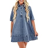 Denim Dress for Women Collared Casual Jean Dresses Short Sleeve Mini Denim Shirt Dress with Pocke 2025