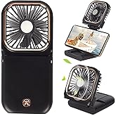Portable Mini Fan - 5 in 1 with Power Bank, Phone Holder, Handheld & Desk Fan - USB Rechargeable, 3000 mAh Power Bank, 3 Speed Adjustable, Neck Lanyard - Black