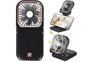 FADACHY Portable Mini Fan Small Battery Operated Fan 5 in 1 as Power Bank,Phone Holder,Handheld Fan,Desk Fan, USB Rechargeable Personal Hand Fans,3000 mAh Power Bank,3 Speed Adjustable, Neck lanyard, Black