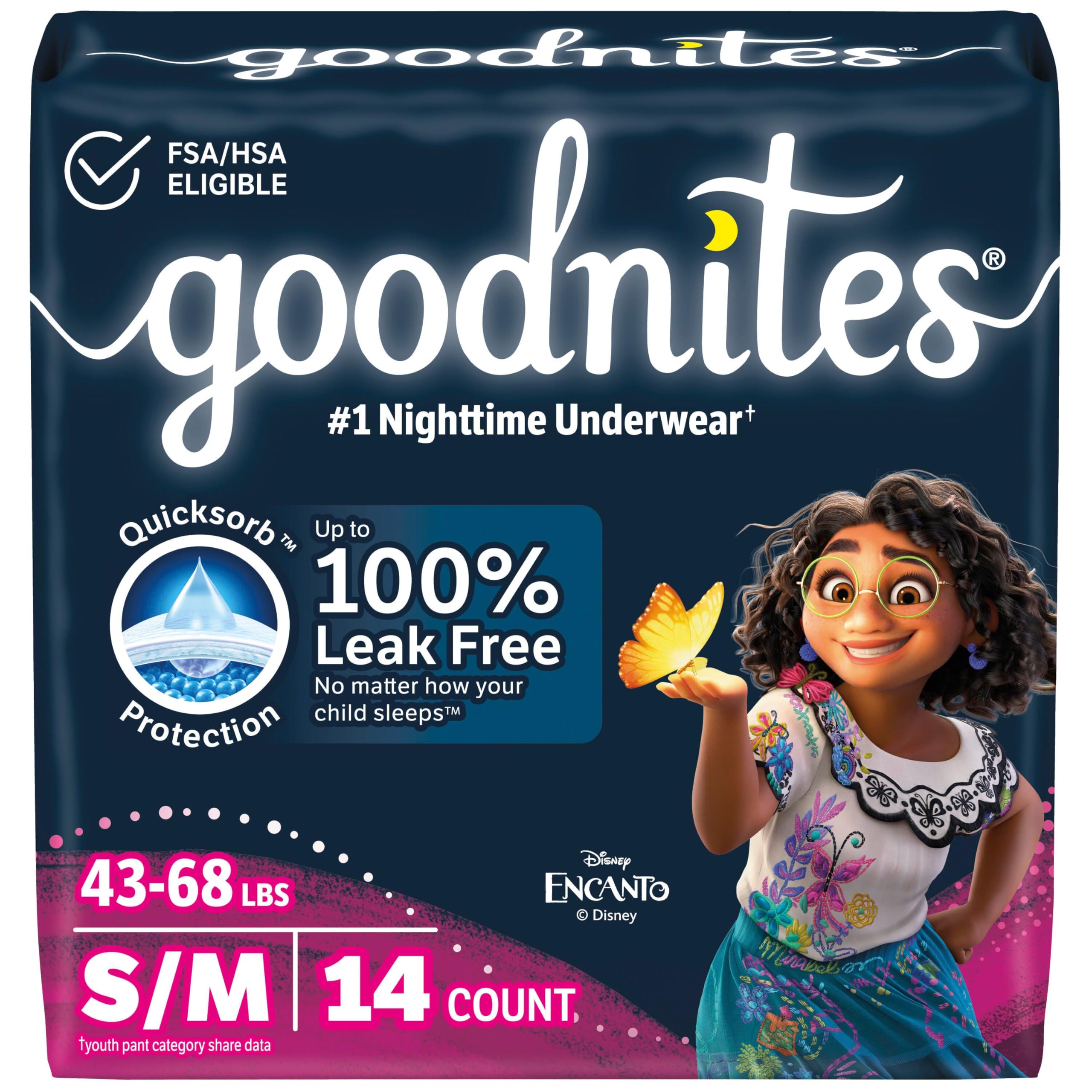 Photo 1 of Goodnites Girls' Nighttime Bedwetting Underwear, Size S/M (43-68 lbs), 14 Ct, Packaging May Vary