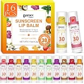 16 Pack SPF 30 Sunscreen Lip Balm Bulk, 8 Flavors | No White Cast, Moisturizing Dry Chapped Lips with Vitamin E &amp; Coconut Oil, Broad Spectrum Sun Protection Beach Essentials