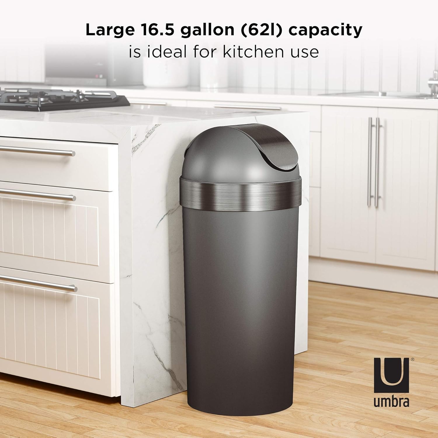 Umbra Venti Swing-Top 16.5-Gallon Kitchen Trash Large, 35-inch Tall Garbage Can for Indoor, Outdoor or Commercial Use, Pewter: Home & Kitchen