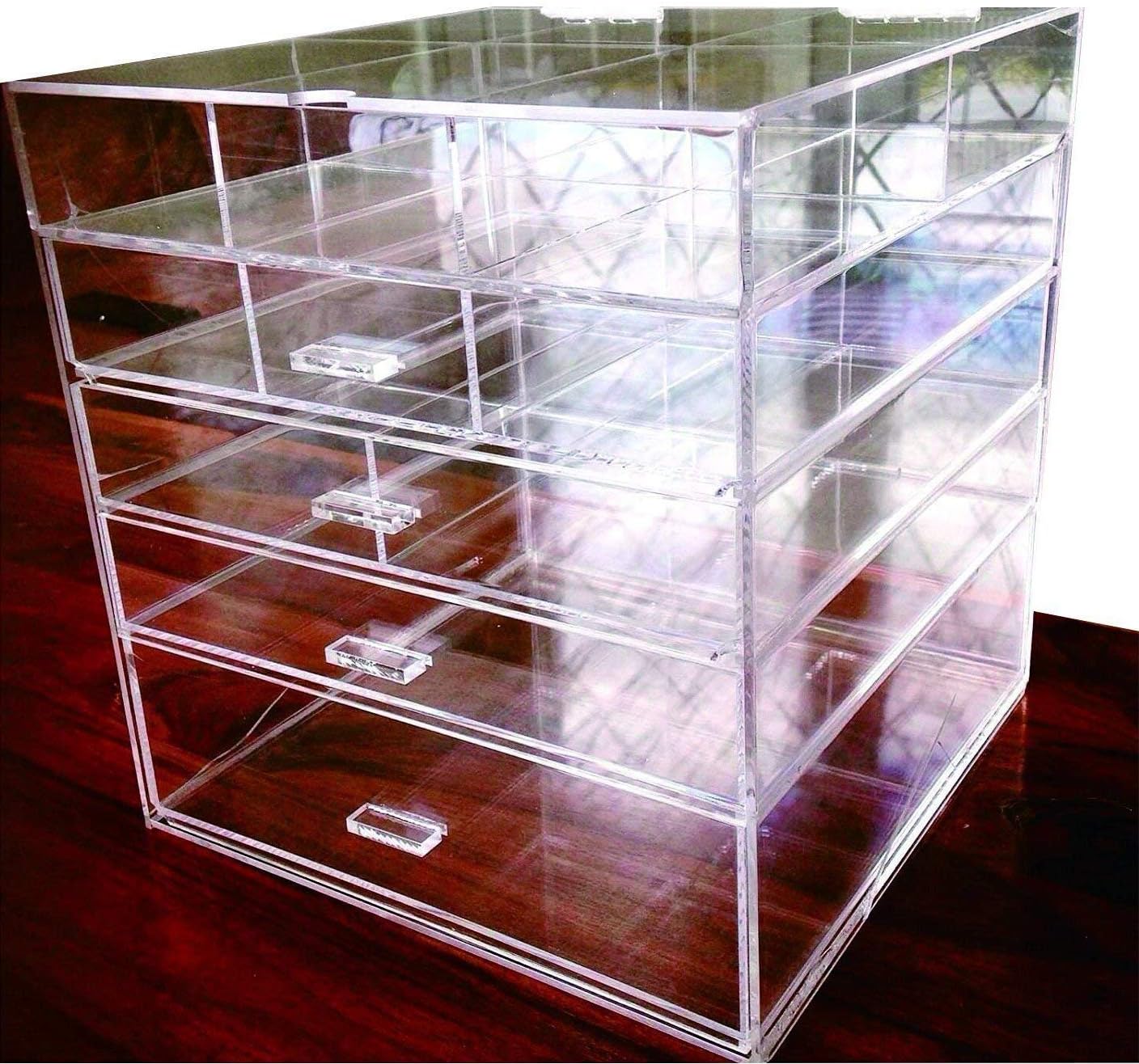 Amazon Com Cq Acrylic Large 5 Drawers And 11 Grids Acrylic Makeup