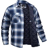 EKLENTSON Men's Flannel Shirt Jacket Quilted Lined Plaid Coats Warm Winter Jacket Thick Button Down Coat with 5 Pockets