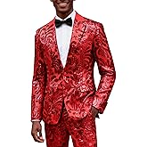 UNINUKOO Mens Suits Classic Fit 2 Piece Suit Set Shiny Sequin Party Prom Disco Clubwear Tuxedo for Men