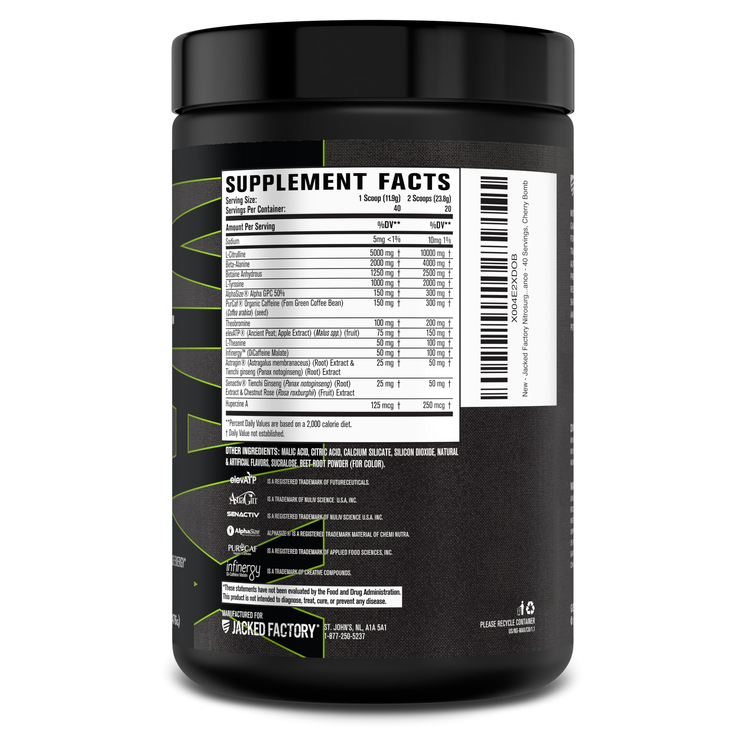 Jacked Factory Nitrosurge Max High Performance Pre Workout Powder - Pre Workout w/Nootropic Ingredients for Intense Focus, Pumps, Smooth Energy, Endurance - 40 Servings, Cherry Bomb