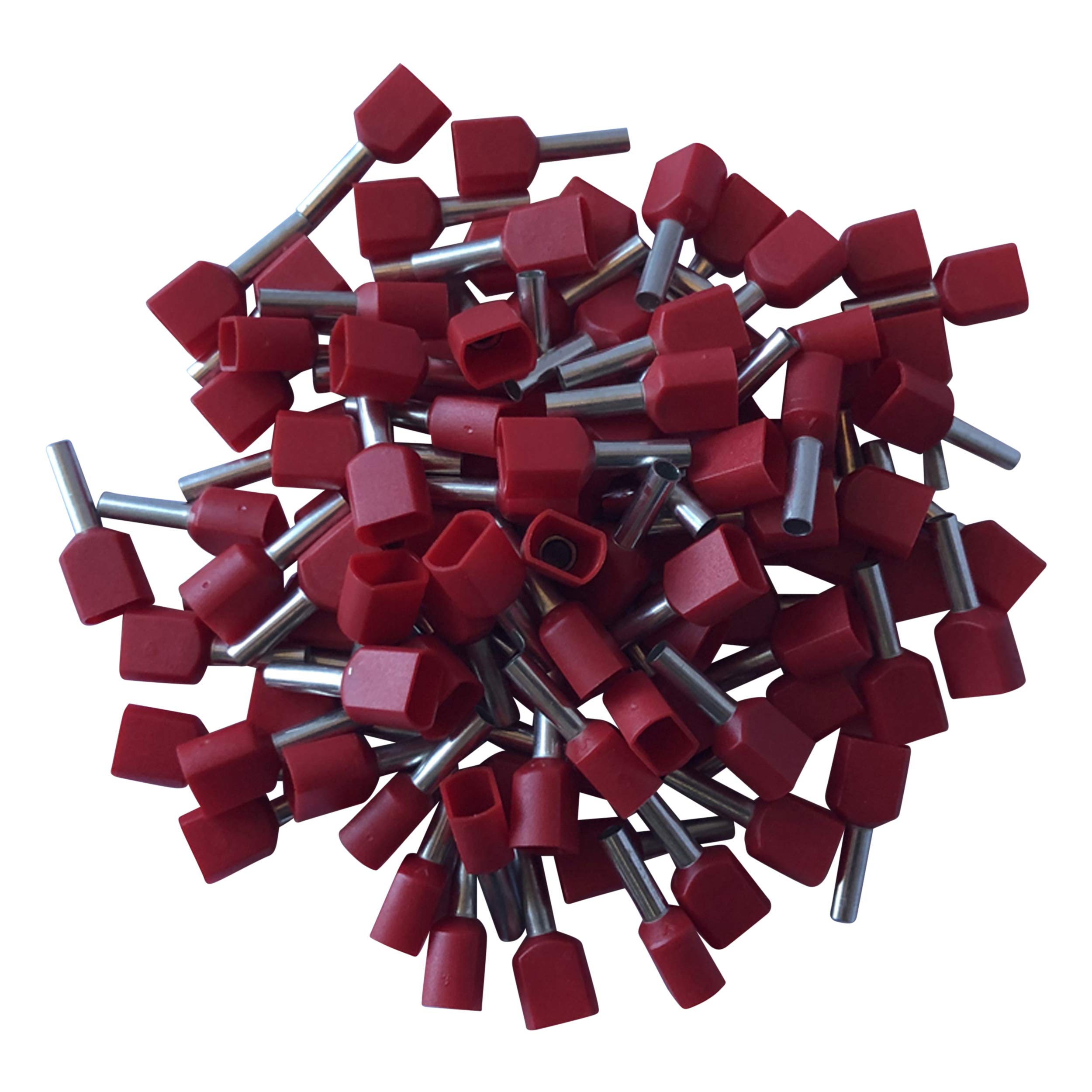 GTSE 100 pcs Red Twin Entry 1.0mm² Bootlace Ferrule Connector Insulated Cord Pin End Terminals
