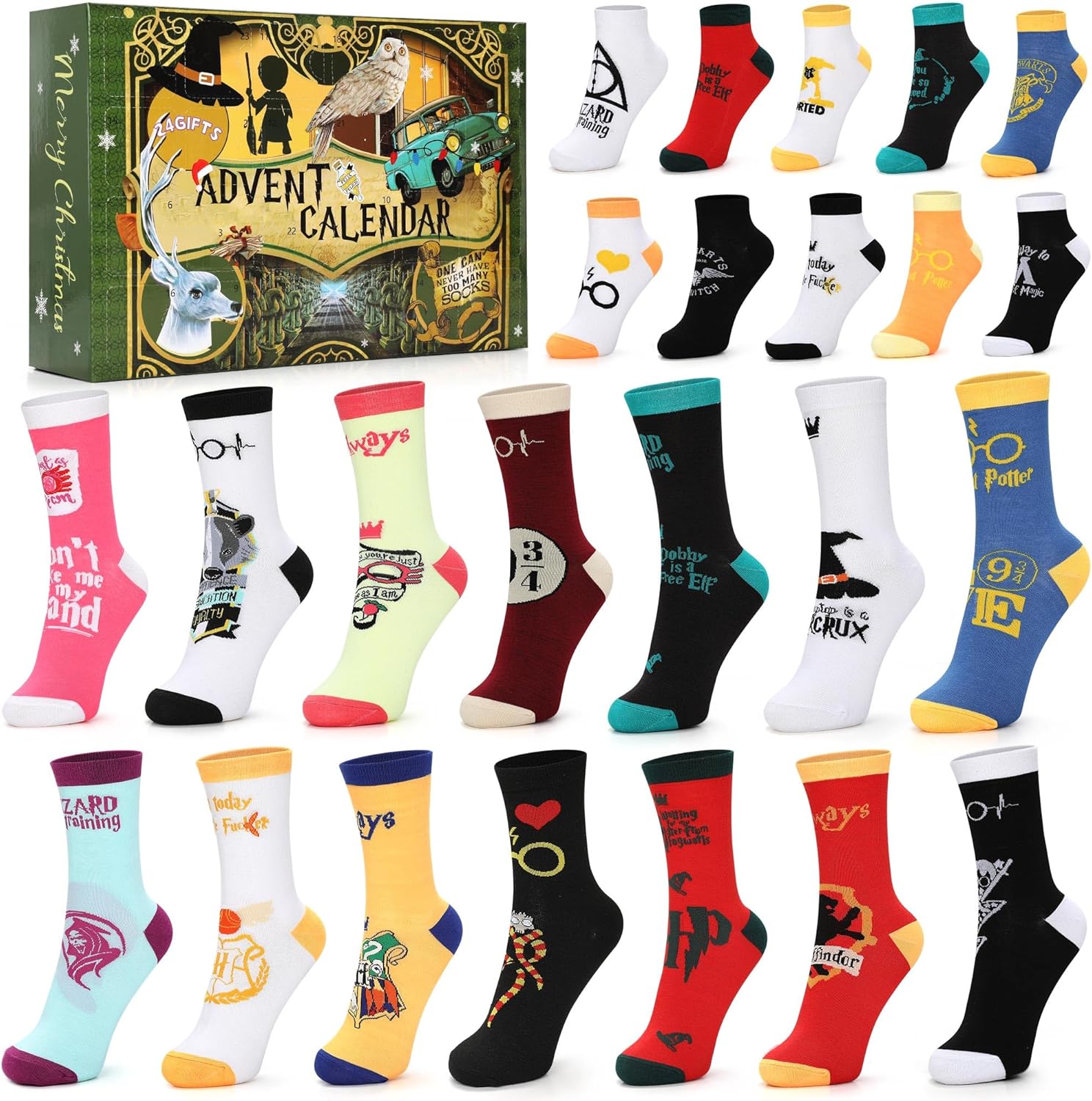 Advent Calendars - 2023 Christmas Advent Calendar for 24 Days Xmas Countdown, 17 Pairs Magical Socks Bulk, Christmas Warm Cotton Socks with 10 Pairs Low Cut and 14 Pieces of Crew Socks for Kids Adults Party Favor Gift
