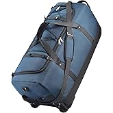 XWFB Rolling Duffle Bag with Wheels,110L/140L Expandable Soft-Sided Foldable Duffle Bag with 2 Rubber Wheels,Packable 32” Rolling Carry-On with Multi-Pockets & Compartments (Dark blue)