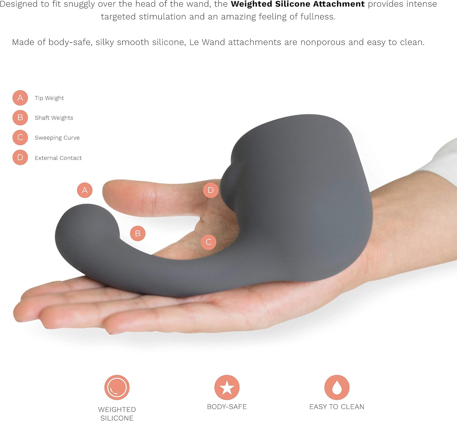Le Wand Curve Weighted Silicone Attachment, Grey, 7.4 cm - Image 4
