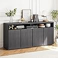 ONBRILL Buffet Cabinet with Storage, 63" Sideboard Cabinet with 4 Doors & Shelves, Modern Kitchen Storage Cabinet, Coffee Bar Cabinet Console Table for Dining Room, Living Room, Black & Grey