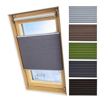 ourdeco® Universal Dachfenster Thermo-Wabenplissee/55 x 141 cm grau(Breite x Höhe)/lichtundurchlässig, verdunkelnd, Thermo- u