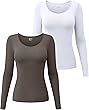 OQQ Womens 2 Piece Long Sleeve Tops Round Neck Stretch Fitted Underscrubs Layer Tee Shirts Tops