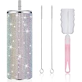 Tessco Bling Tumbler Cups Rhinestones with Straw Glitter Water Bottle Stainless Steel Straw Tumbler Insulated Bling Cup with Lid Brush for Teacher Graduation Season Gifts(20 oz,Colorful)