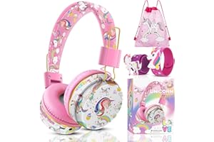 QearFun Unicorn Headphones for Girls Kids for School, Kids Bluetooth Headphones with Microphone & 3.5mm Jack, Teens Toddlers Wireless Headphones with Adjustable Headband for ipad/Tablet/PC/Smartphones