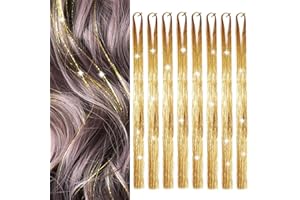 SARANNALA Hair Tinsel 8 Packs 1600 Strands 50 Inch Tinsel Hair Extensions Gold Heat Resistant Glitter Sparkling Shinny Fairy Hair Accessories for Women and Girls(Gold, 50Inch)