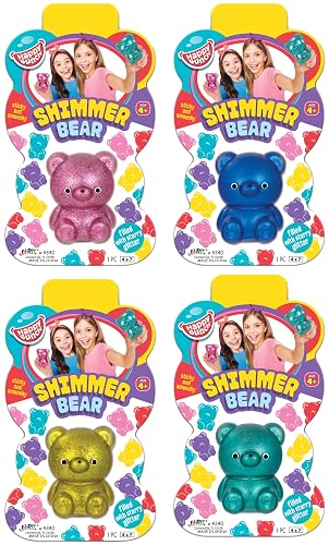 Squishy Bear Fidget Toy - Ours à Presser Avec Paillettes - Anti-Stress Extensible - Couleurs Vives (Rose, Violet, Jaune, Bleu)