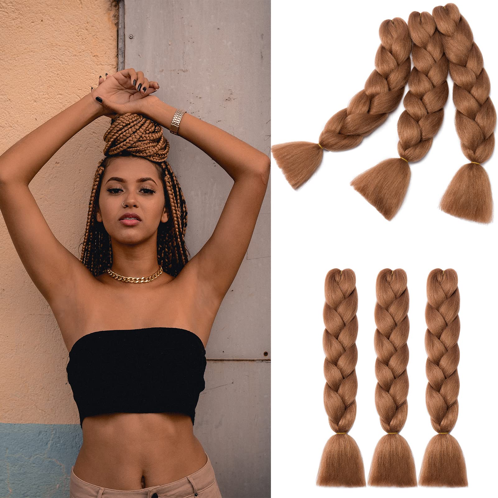 Gairyan Braiding Hair Extensions for Braiding 6 Packs 600g 24" Ombre Jumbo Braiding Hair Coloured Synthetic Hair for Women Soft Box Braids Crochet Twists (Light Auburn) โ image 1