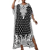 Bsubseach Ethnic Kaftan Dresses for Women Plus Size Beach Coverup Short Sleeve Beach Dress Caftan Loungewear