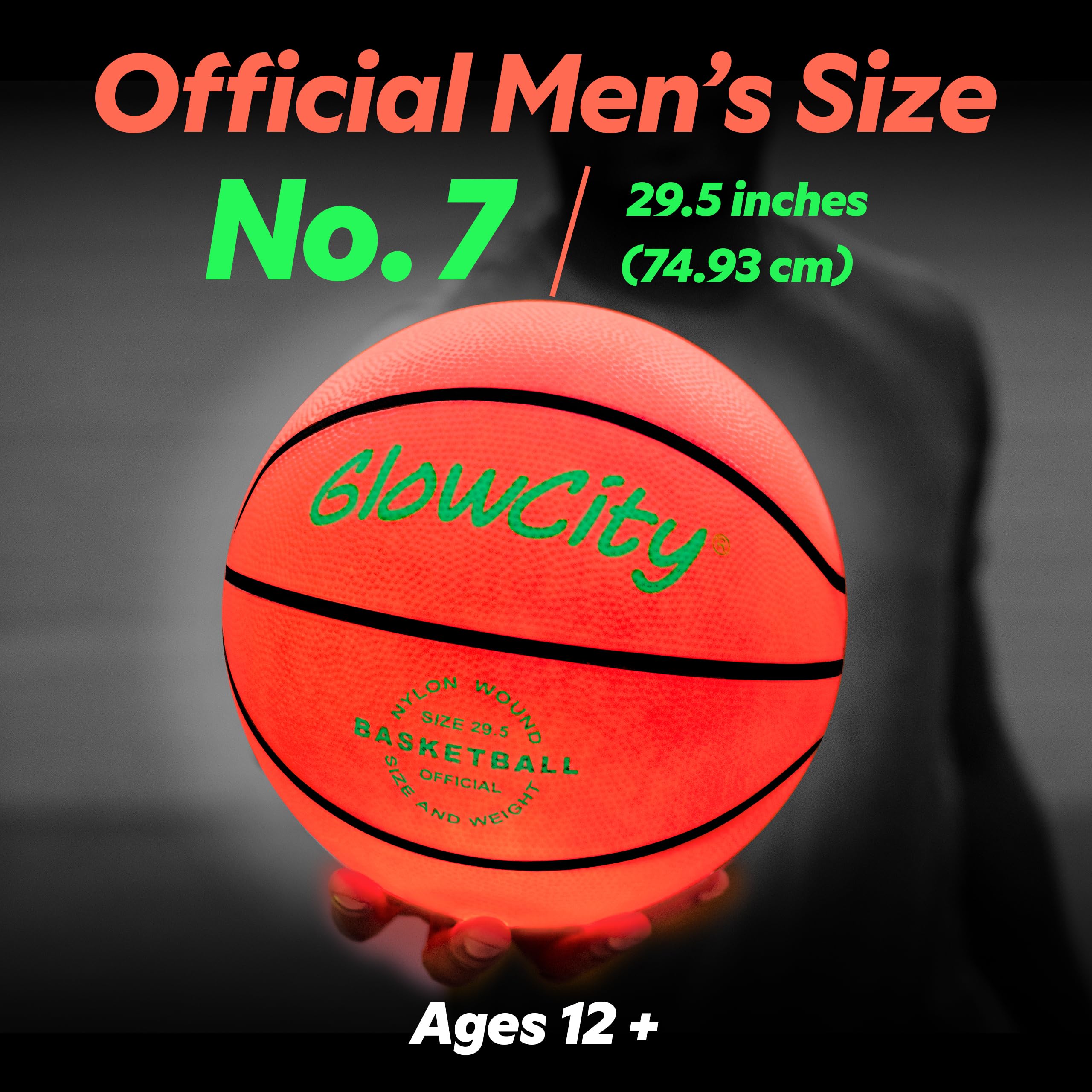 GlowCity Glow in The Dark Basketball - Sizes 5, 6, 7 Light Up Ball for Kids, Teens & Adults - Red Glow for Outdoor Games - Sports Birthday Gifts Ideas for Boys Ages 6 7 8 9 10 11 12 13 14