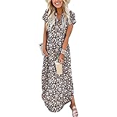 ANRABESS Women Summer Maxi Dress Casual Short Sleeve V Neck Button Up Loose Split Travel Dresses 2026 Beach Vacation Sundress