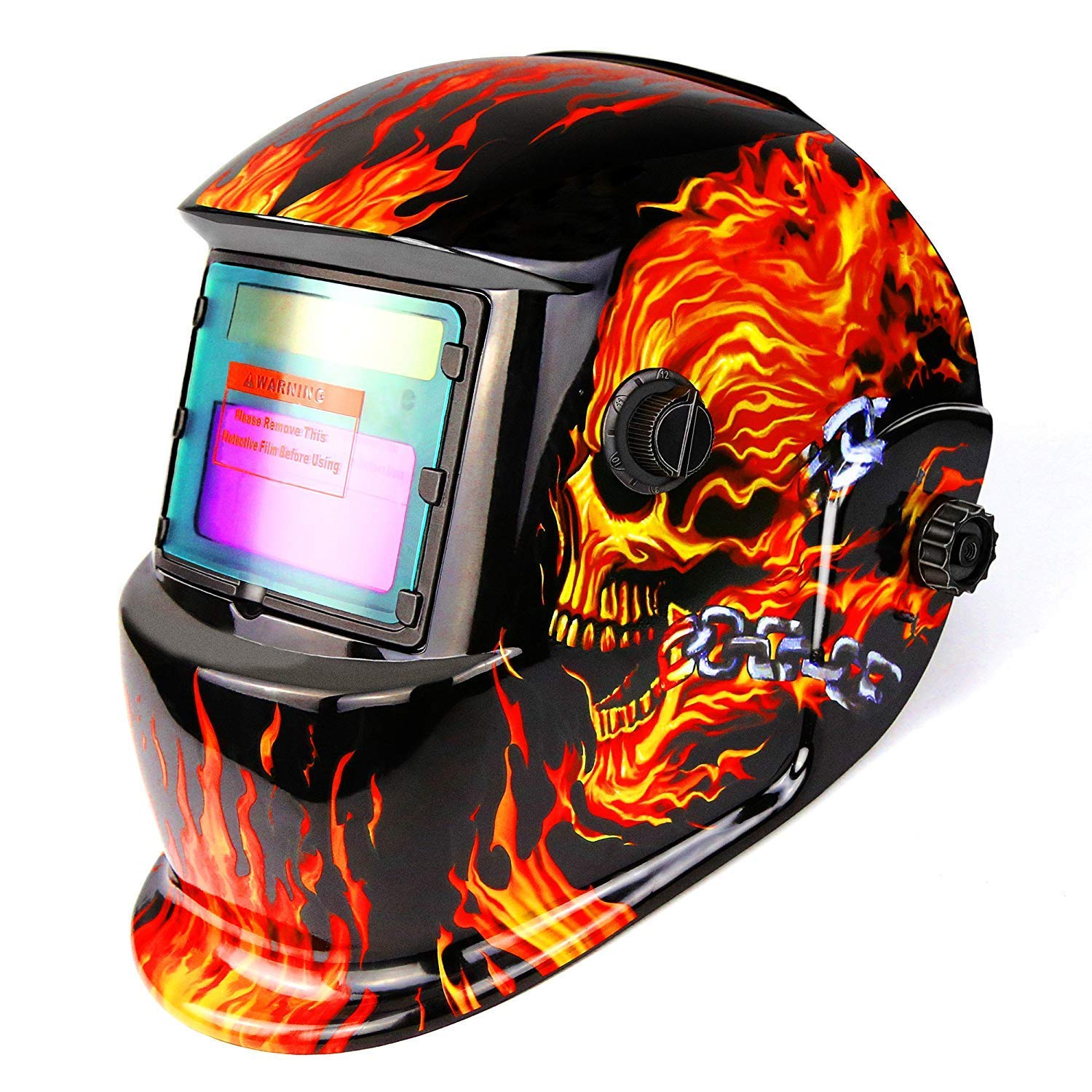 Welding Mask Solar Powered Weld Helmet Auto Darkening Welding Helmets for TIG MIG ARC Welding Grinding Welder Mask Flaming Skull