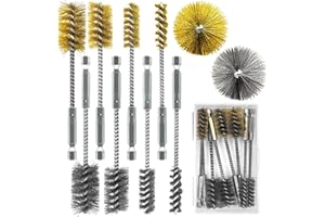 Attoshow 8 Pcs Bore Brush Set - 304 Stainless Steel & Brass Drill Wire Bore Cleaning Brushes with 1/4" Hex Shank for Power Drills Ports Tubes Bearings Cleaning Parts, 3/8'' 1/2'' 3/4'' 7/8''