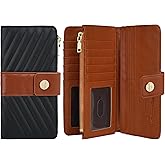 Sunpour Women Wallet RFID Blocking Trifold Wallet Slim Leather Wallet Large Capacity Credit Card Holder Thin Wallet with Zipper Pocket