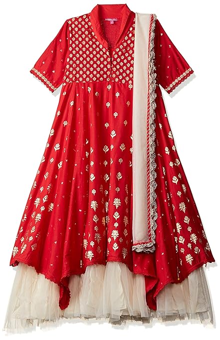 Girls' Asymmetrical Hemline Regular Fit Salwar Suit Set