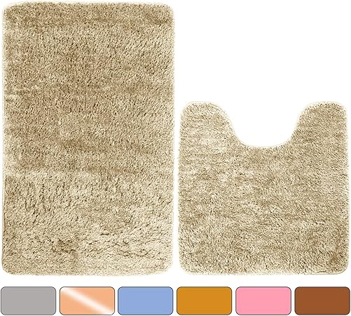 Soanny 2 Piece Non Slip Bathroom Rugs Set Thick Microfiber Shaggy Bath Mat Sets 50 X