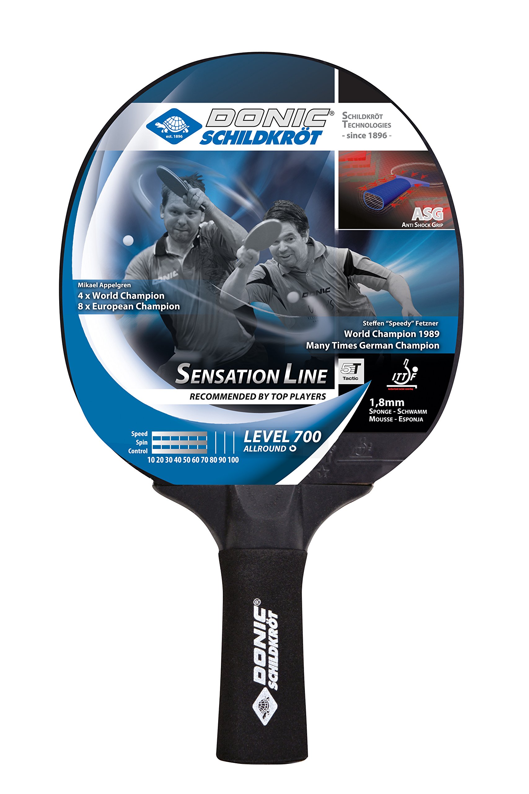 Donic-Schildkröt Sensation Line 700 Table Tennis Bat, ASG Handle, 1.8 mm Sponge, Avantgarde Pad - ITTF, 734403
