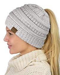 C.C BeanieTail Soft Stretch Cable Knit Messy High