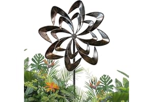 GUAGUA Classical Metal Wind Spinner Outdoor, 360 Degrees Swivel Wind Spinners for Yard and Garden, 74 in Wind Sculptures Willow Leaves Patio Decor (Bronze)