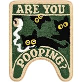 Nuanchu Toilet Rug U Shaped Cute Black Cat Bathroom Contour Rug | 24 x 20 Inch Washable Absorbent Non Slip Bath Mat, Machine Wash Carpet, Are You Pooping Bath Mat for Toilet Base