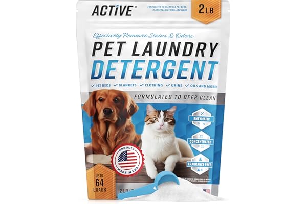 Pet Laundry Detergent Odor Remover - ACTIVE Enzyme Based Powder Detergent for Dogs Beds, Cat Pee, HE Washer Friendly Natural
