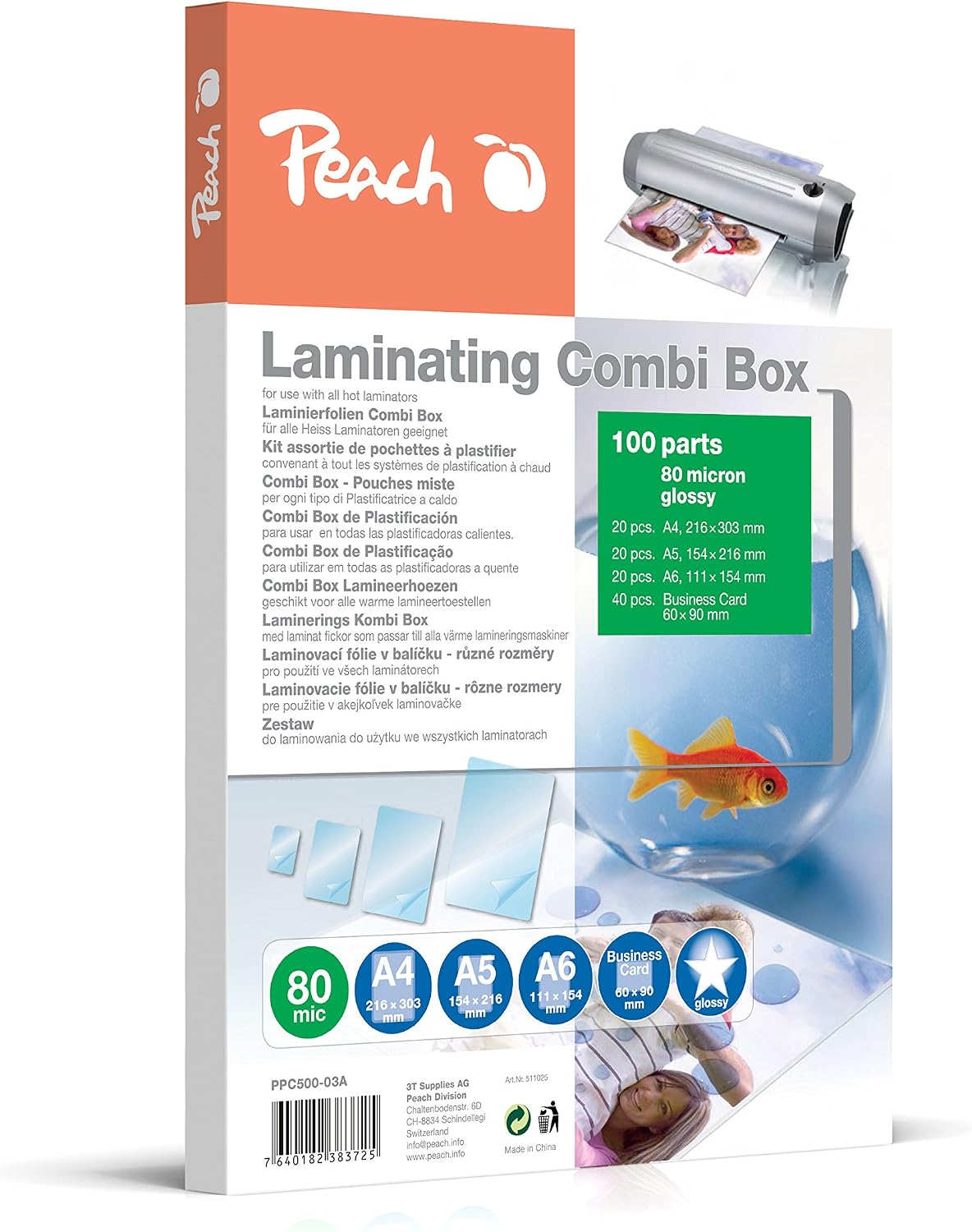 Peach PPC500-03A Laminating Pouches Economy Set 100 Films, Glossy, Assorted - Image 3