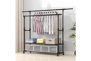 SVZIOOG Simple Trending Standard Clothing Garment Rack,Rolling Clothes Organizer with Wheels and Bottom Shelves,Extendable (A-1)