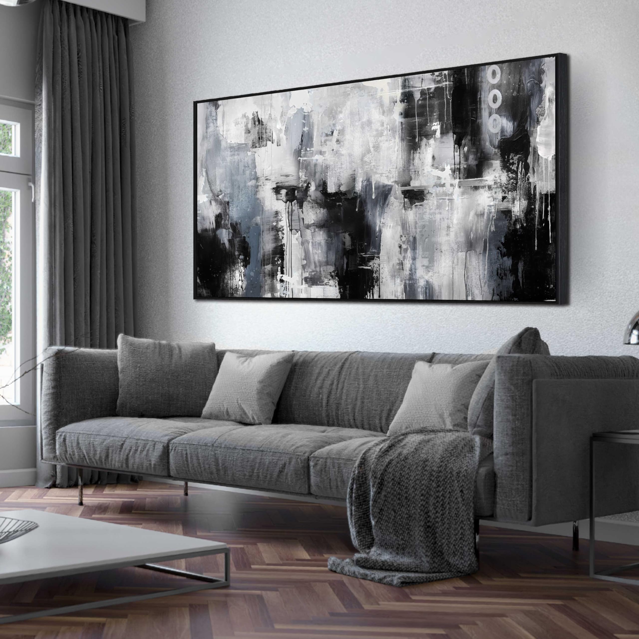Large Abstract Canvas Wall Art With Black Framed for Living Room ...