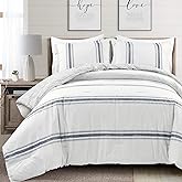 Lush Decor Farmhouse Stripe Reversible Cotton Comforter Set, 3 Piece Set, King, Navy - Cozy Farmhouse Bedding Set - Rustic Decor - Striped Comforter - Modern Farmhouse Bedroom Decor