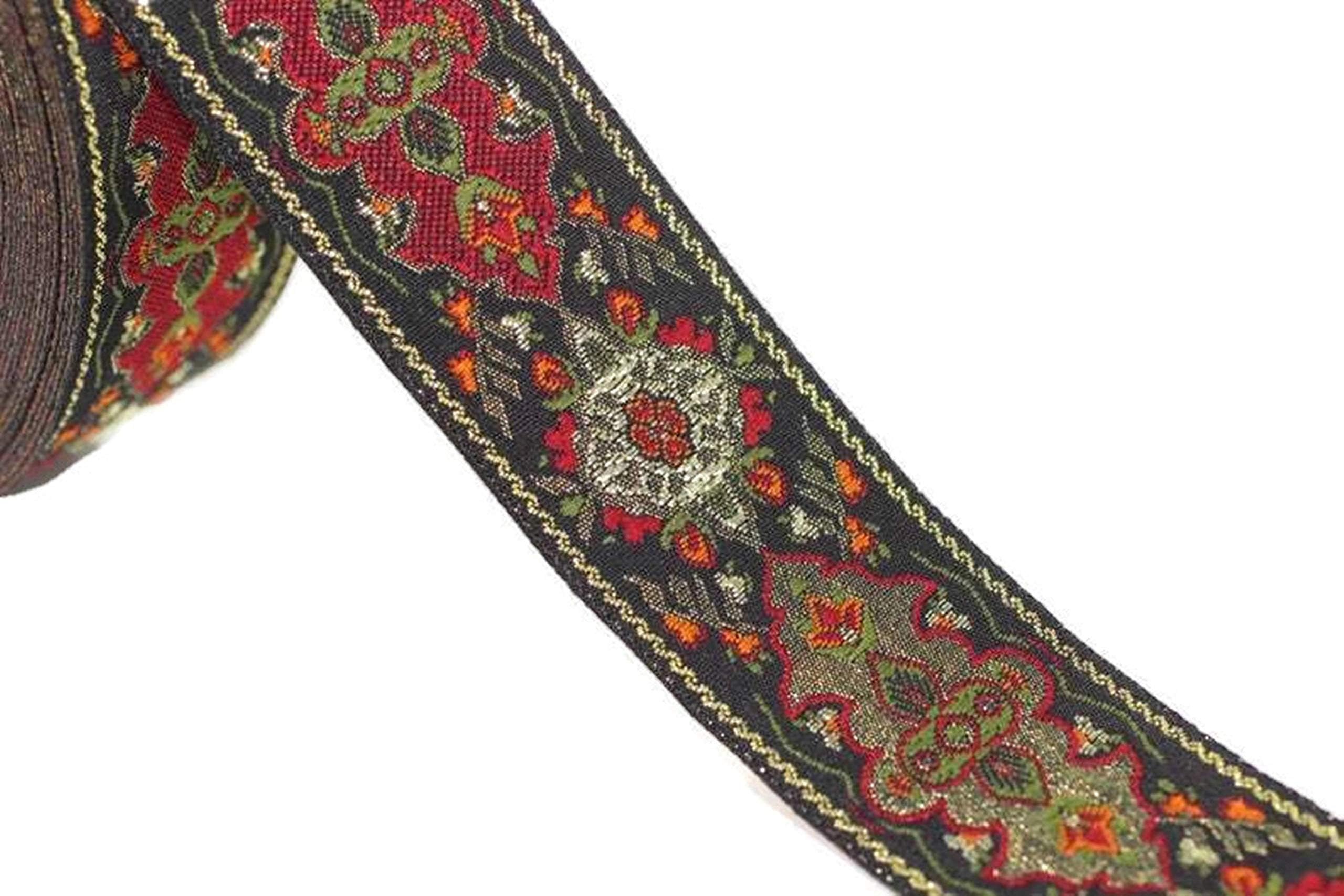 10.9 Yards (28mm 1.10 inc& 40mm 1.57 inc), Red/Black European Motive Jacquard Trim, Vintage Ribbon, Decorative Craft Ribbon, Vintage Ribbon Trim, Ribbon, 28591 (28mm 1.10 inches)