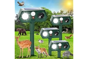 JAHYELEC 4Pack Solar Ultrasonic Animal Repellent Cat Repellent Outdoor Deer Repellent Devices Motion Detection Waterproof Squirrel Mouse Raccoon Dog Bird Repellent Deterrent with LED Flash Light for Yard