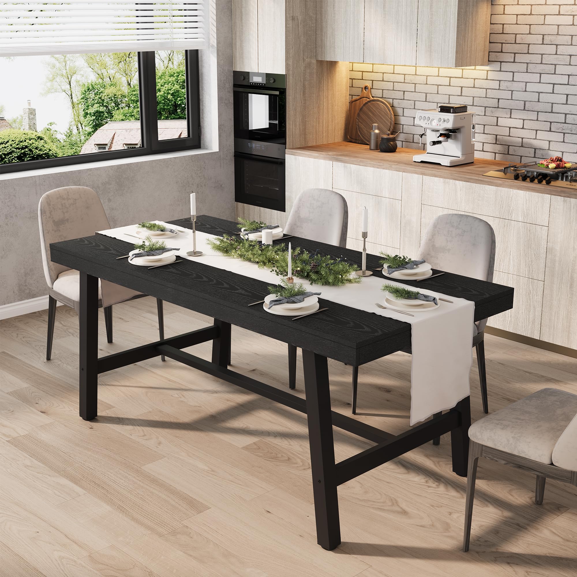 View 1 of **MISSING PARTS - Missing a leg to the table**
GarveeHome Industrial Dining Table for 4-6 People, 63" Long Wooden Kitchen Table with Sturdy Metal Frame & Black Finish - Seats 4 Rectangular Counter for Dinner, Kitchen, Dining Room - Black